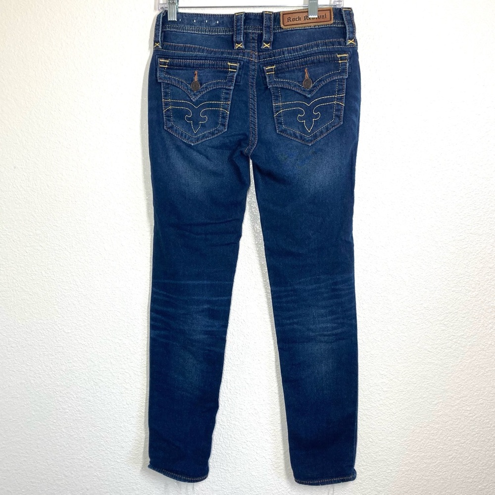 Rock Revival Jessica Skinny Jeans 28 Blue Denim strechy Low Rise Embroidered